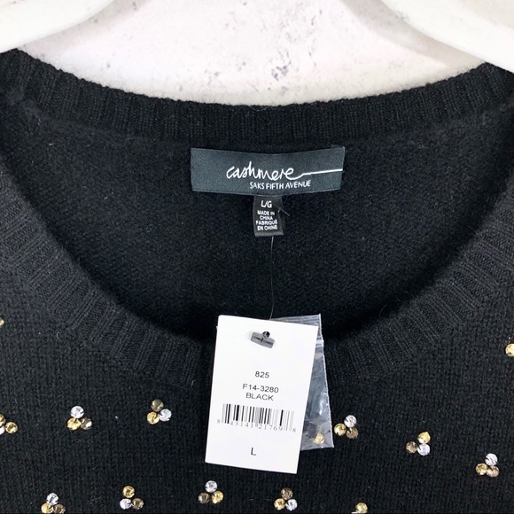 NWT Saks Fifth Avenue cashmere rhinestone sweater - Picture 2 of 6